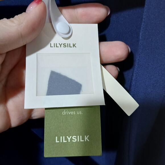 LILYSILK Dress Womens Small Navy Blue Silk Front Tie Wrap Midi Elbow Sleeve NWT - Picture 7 of 16